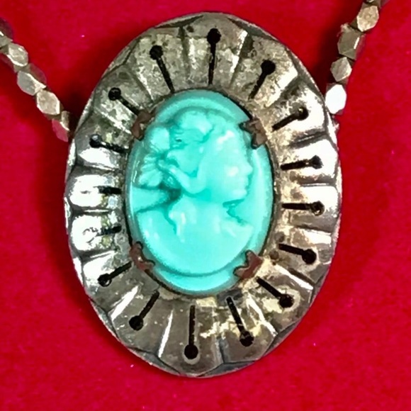 Vintage Turquoise Cameo Necklace - Picture 1 of 11